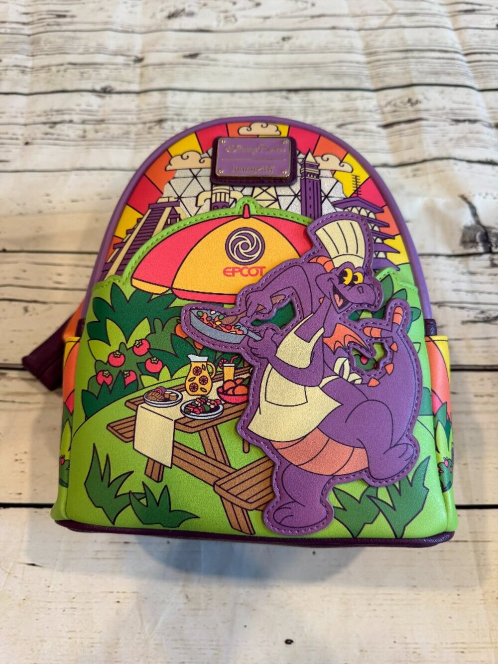 Disney Parks Loungefly 2024 Epcot Food & Wine Festival Figment Mini Backpack